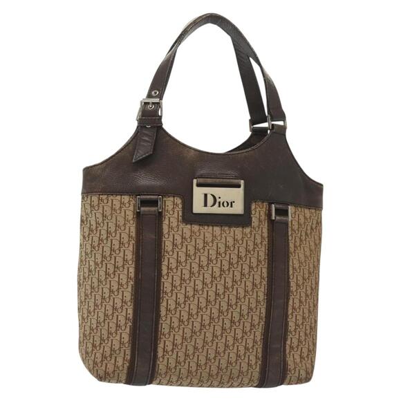 DIOR Trotter Canvas Tote Bag Brown Beige Silver - Picture 1 of 12